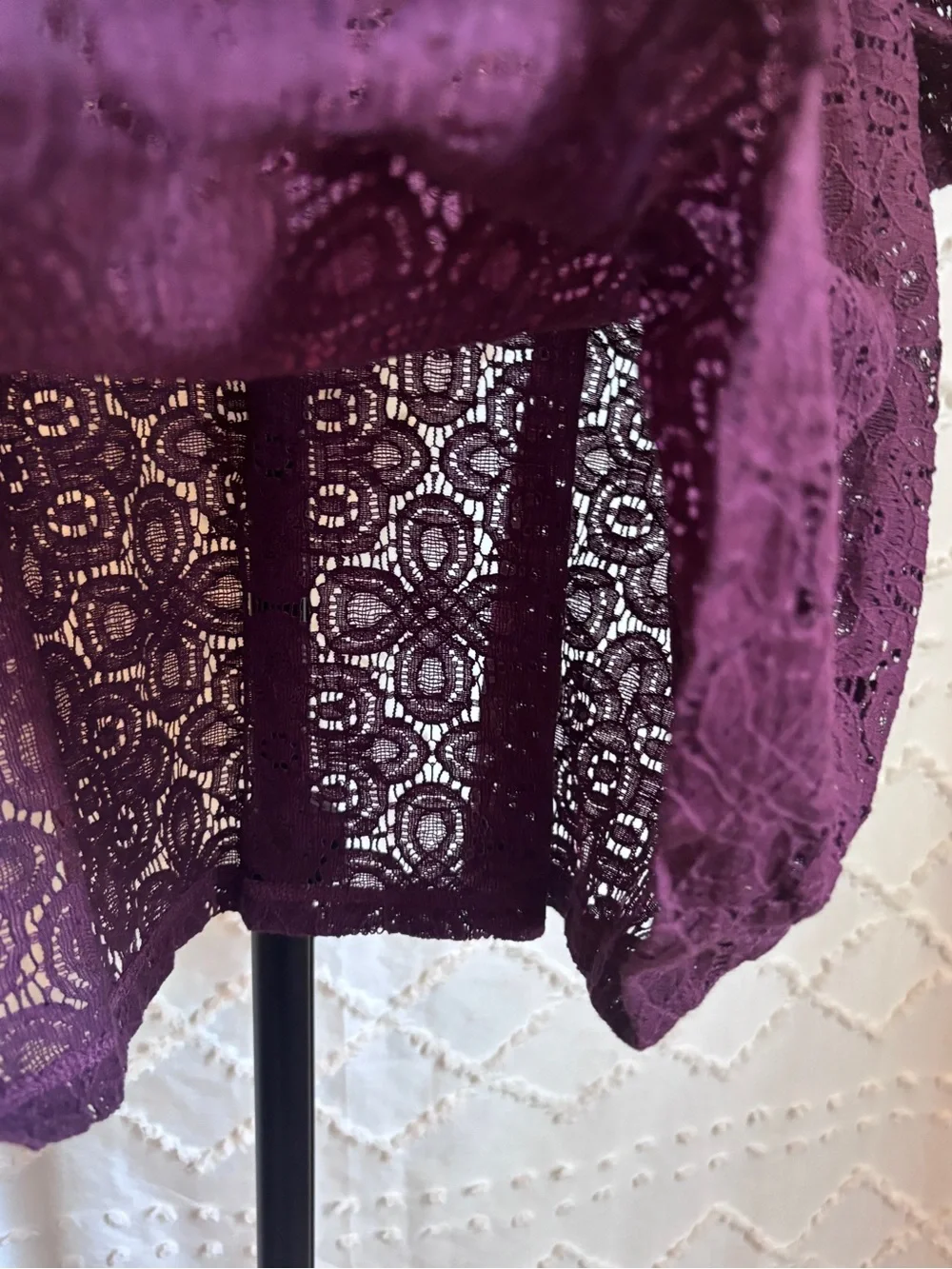 NWT LOFT Plum Lace Blouse Medium Square Neck Crochet Eyelet Puff Sleeve Top